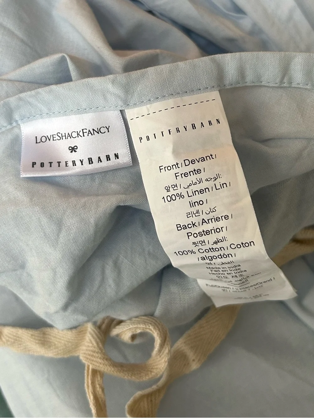 Pottery Barn LoveShackFancy linen duvet with lace trim